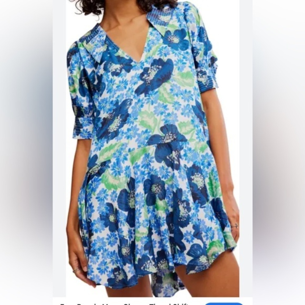 Free People Floral Blue and Green Women's Dress